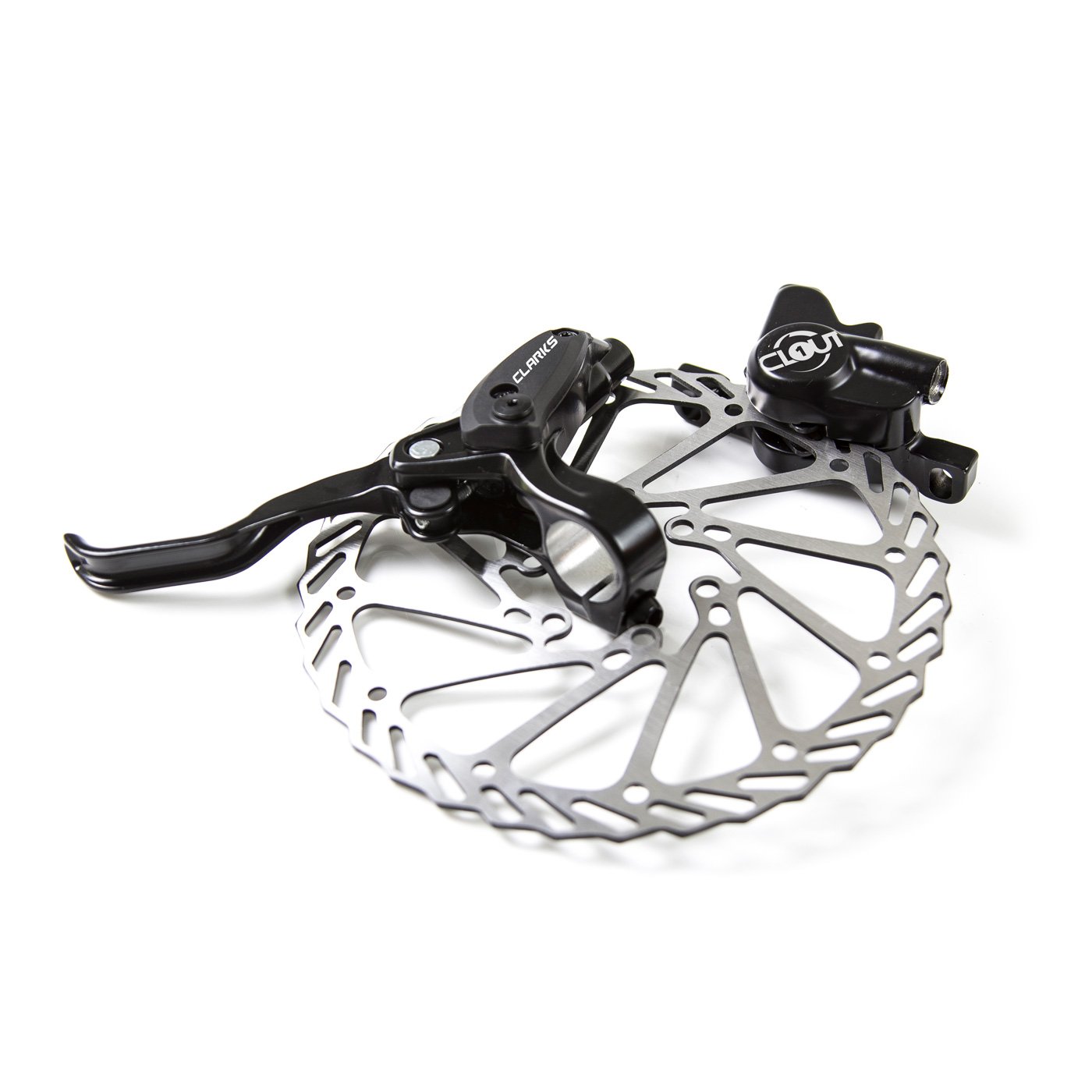 Clout-1 two piston hydr.disc brake,UK,Front180MM,P.M & Rear160MM,I.Srotors,I.S 2x olives,pack in dis